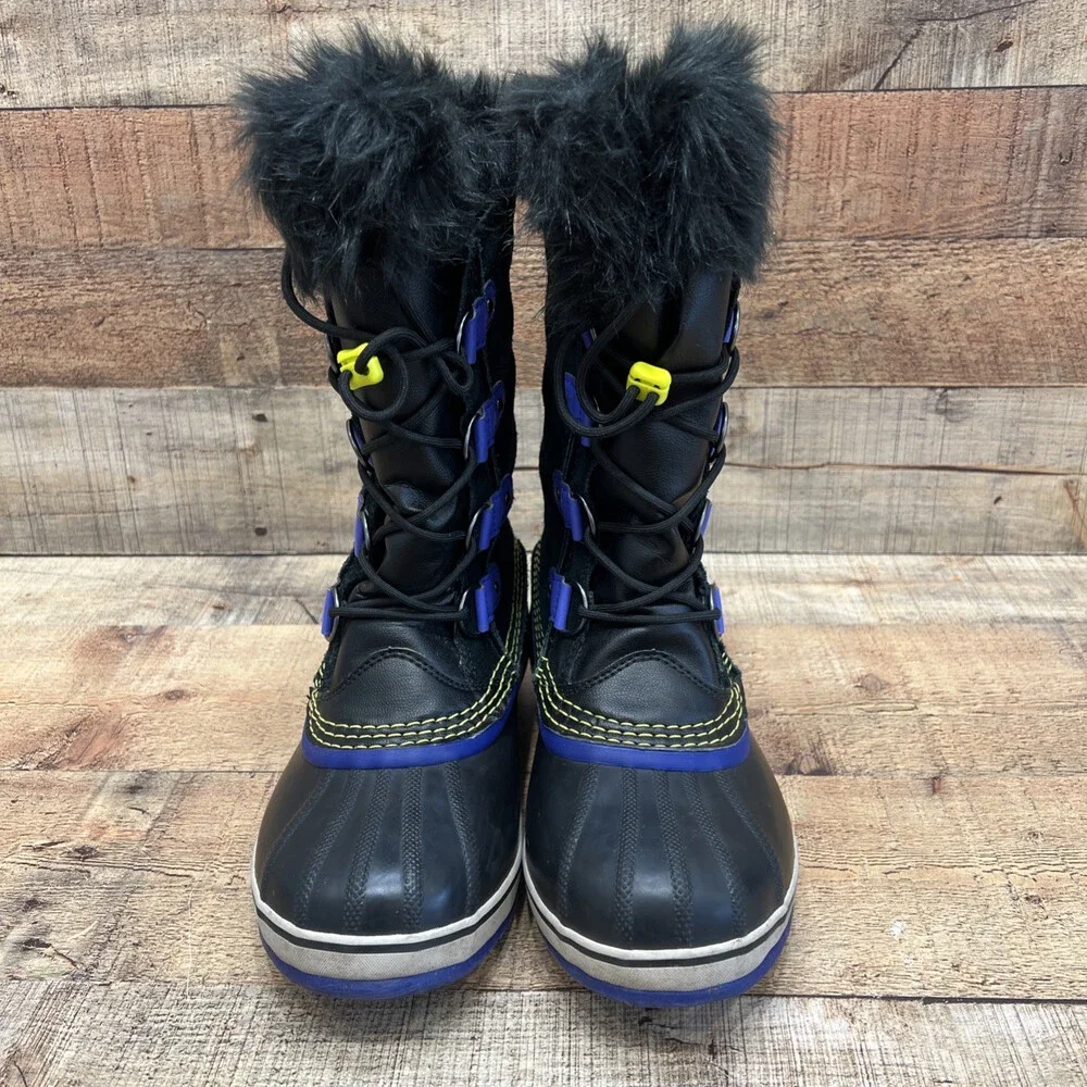 Sorel Waterproof Girls Youth Snow Boots Black/Purple Suede/Rubber Size 6 (38)